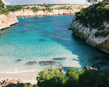 White sand beach with blue and turquoise water